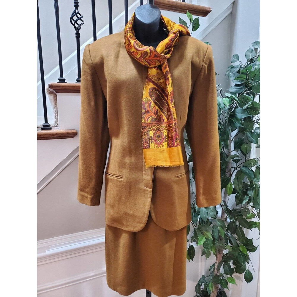 Vintage Amanda Smith Brown Wool Long Sleeve Blazer & Skirt 2 Pc's Suit 12